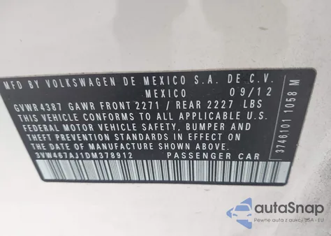 2013 Volkswagen Jetta Gli Autobahn from USA, damaged, VIN 3VW467AJ1DM378912
